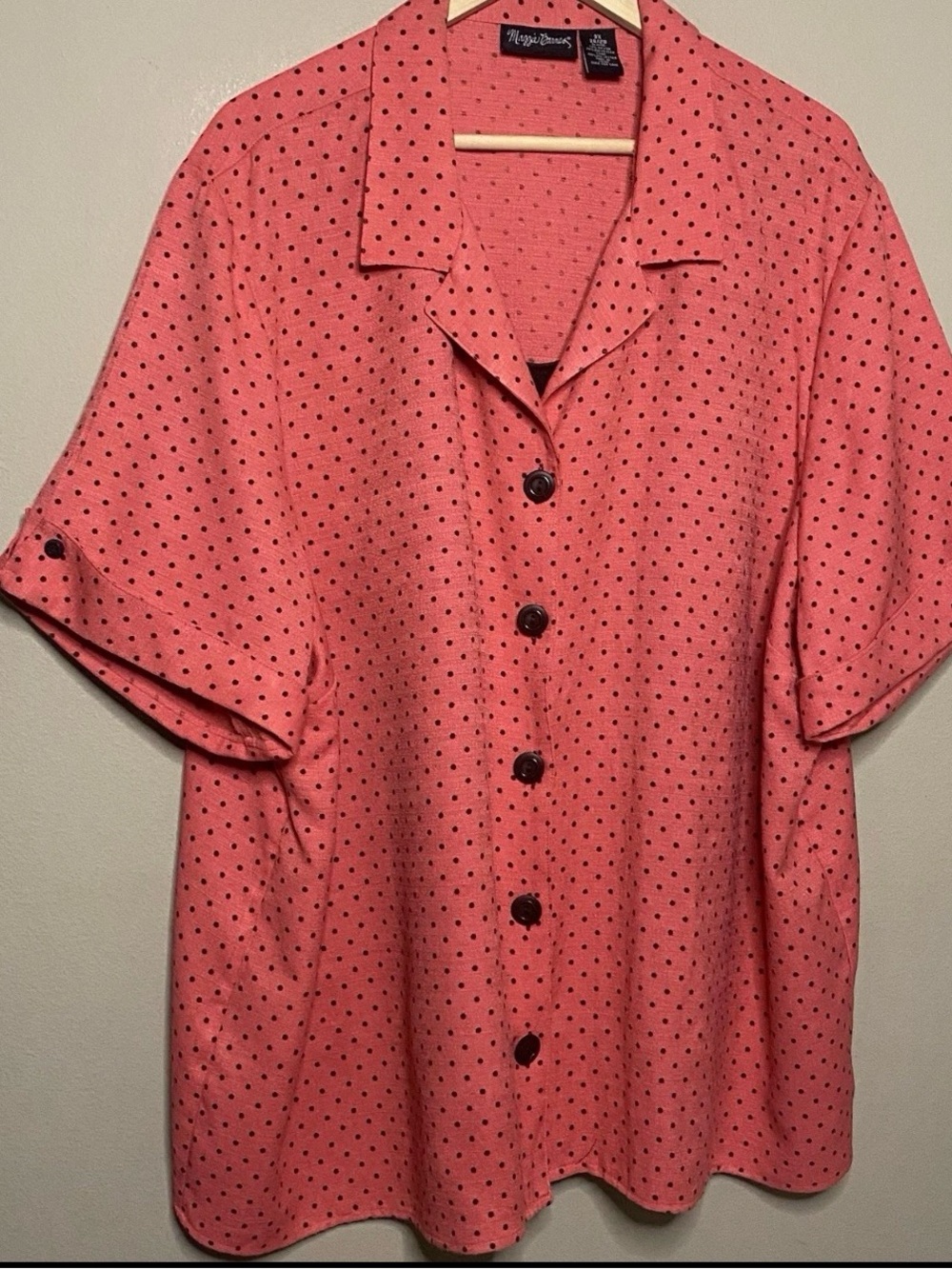 Maggie Barnes Layered Blouse Women 3X 26/28 Orange Brown Polka Dots Button Front